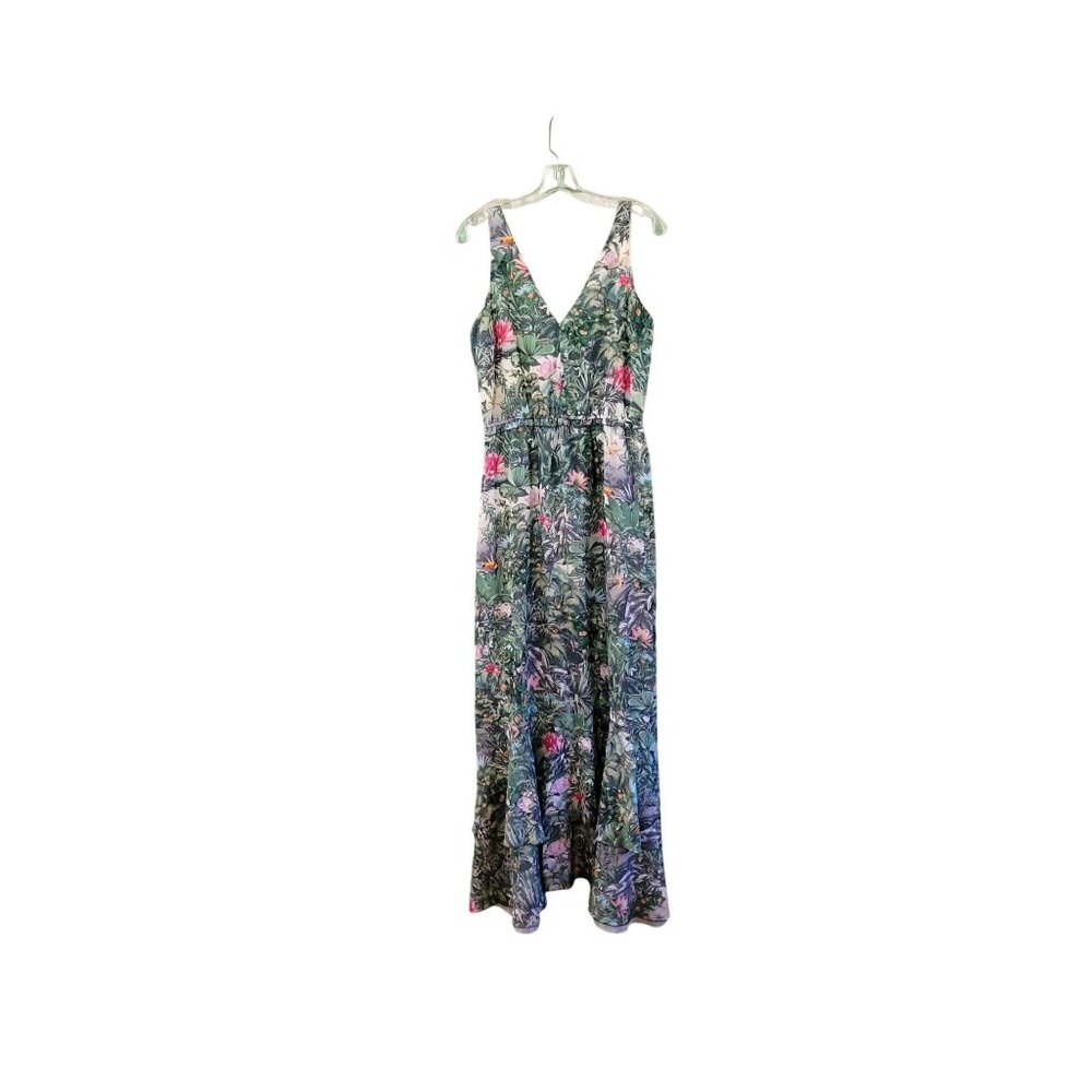 H&M Conscious Collection Maxi Dress With Back Tie & V-Neck Women's Size 10 Tropi